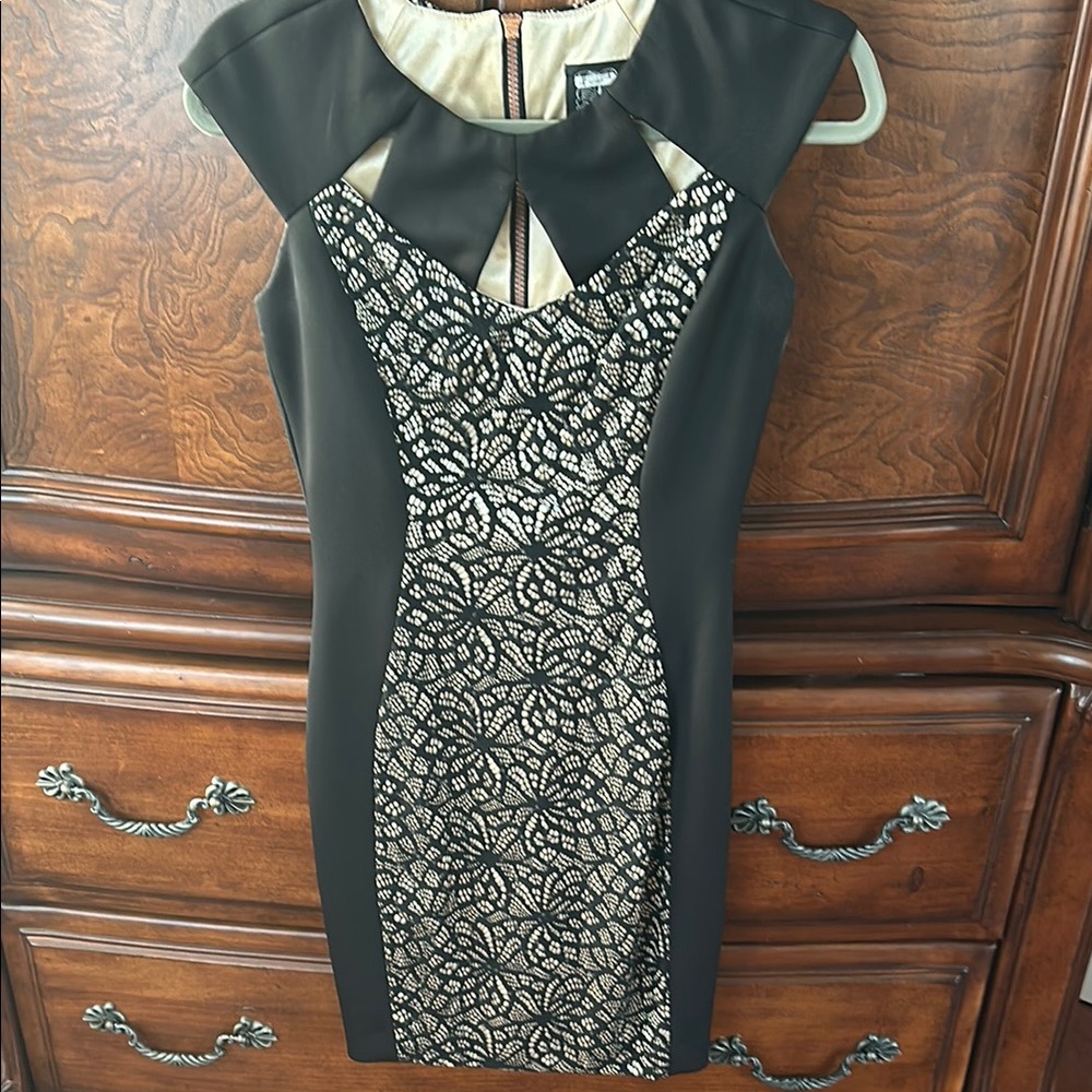 Chic Black and Gold Lace Dress